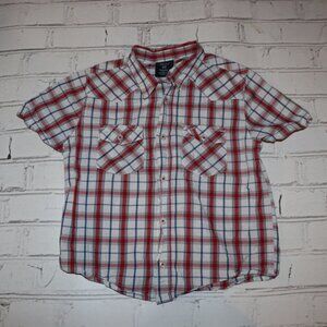 ❤️ Red Plaid Button-Down Shirt · Size S (6/7)